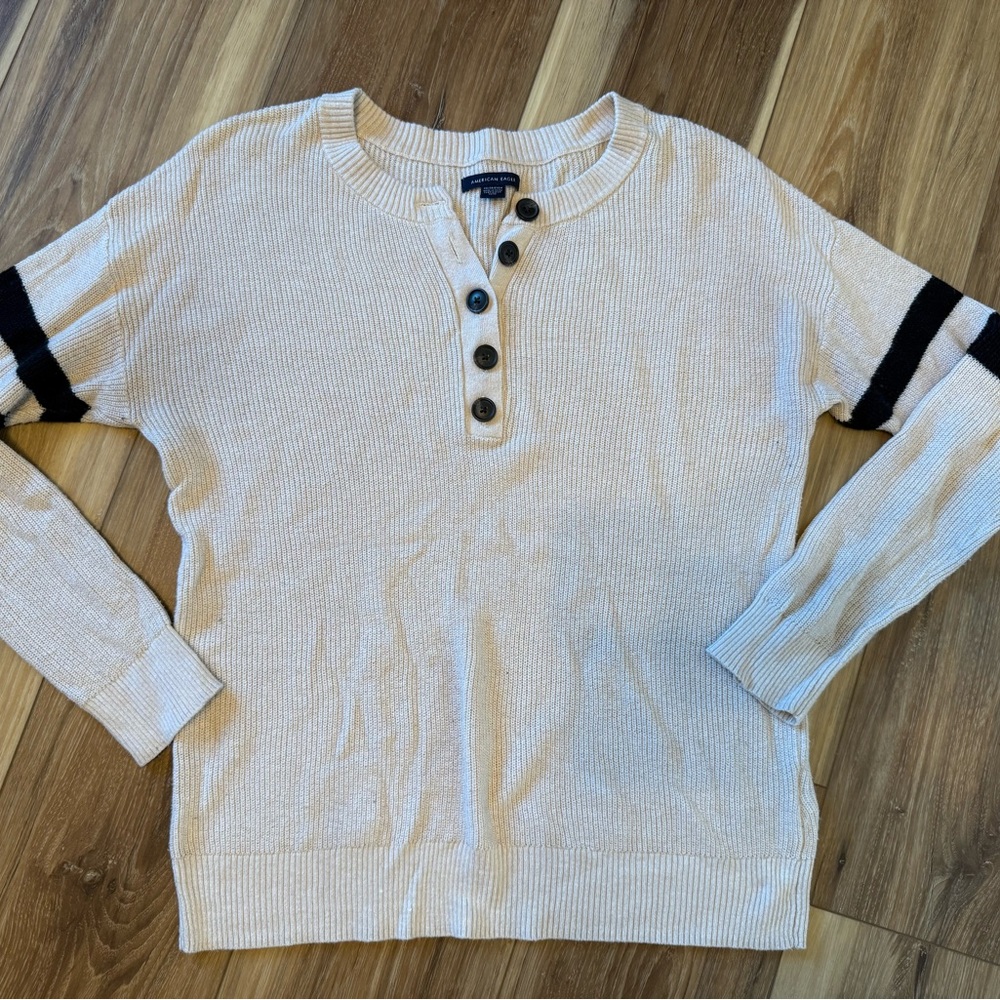 American Eagle Outfitters Cream Sweater with Black Stripes
